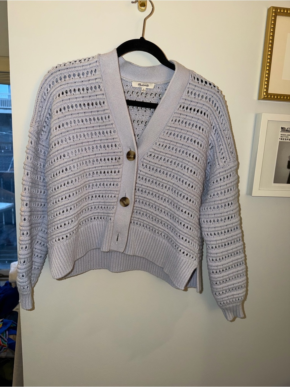 Madewell Pointelle Cropped Cardigan Sweater - Light Blue, XS